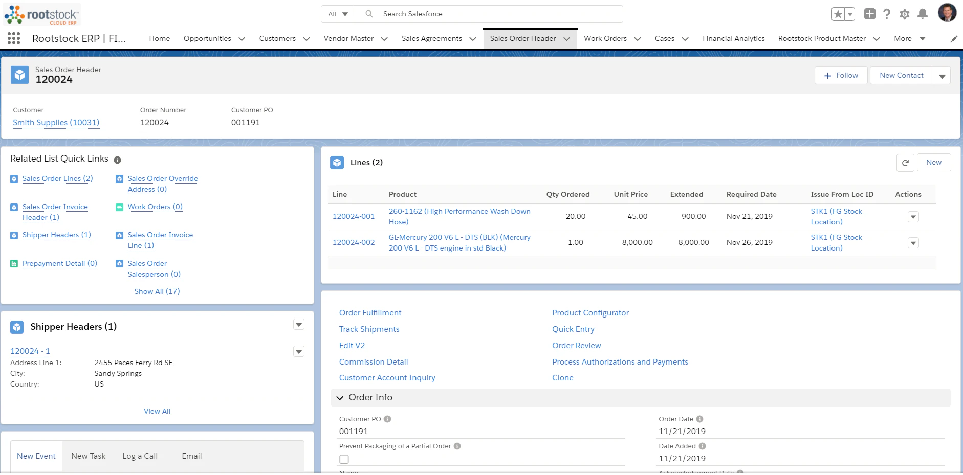 screenshot of Rootstock Manufacturing ERP